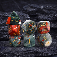 Lot de 7 dés en pierres précieuses naturelles pour D&D, ensemble de dés multifacettes en pierre de sang africaine (D6, D20, D12) pour jeux de rôle (RPG)