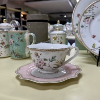 Ensemble de tasses à café en porcelaine espresso latte motif floral rose romantique esthétique motif doré