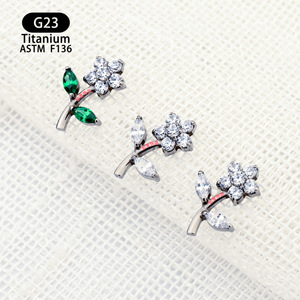 Flower <b>Stud</b> Earrings G23 <b>Titanium</b> ASTM F136 Zircon Inlay Cartilage Piercing Jewelry - Product Image 2
