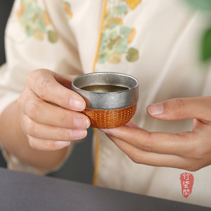 Bamboo Woven Pure Titanium <b>Teacup</b> Mini Tasting Cup Heat Resistant Portable Travel Tea Cup Oriental Style - Product Image 1