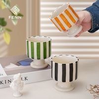 Tasse à café en céramique FENN personnalisée, simple, peinte à la main, rayée, mignonne, en porcelaine, pour le petit-déjeuner, le lait, le jus, le café