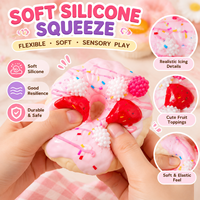 Jouet Squishy Donut Mignon en Gros, Jouet Sensoriel Anti-Stress en Silicone Souple à Presser, Motifs Assortis de Desserts en Forme d'Anneaux pour Cadeaux