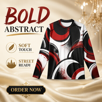 T-shirt à manches longues 3D AOP 100% Polyester Popeline Sublimation Séchage rapide Col rond Cercles rouges Streetwear Automne Vente en gros