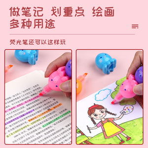 2024 nouveau produit Kawaii crème glacée ours cheval <span class=keywords><strong>surligneur</strong></span> créatif dessin animé marqueurs stylos Mini surligneurs ensemble pour les enfants - Product Image 3