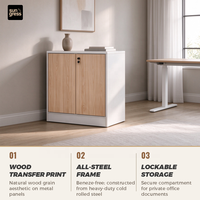 Armoire de classement moderne en acier à grain de bois, 2 portes, meuble de rangement de bureau, buffet métallique avec serrure, base encastrée