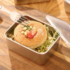 Stainless Steel Food Storage Container Rectangle Clip On Lid Camping Meal Box Solid Color 201 Small Size - Product Image 2