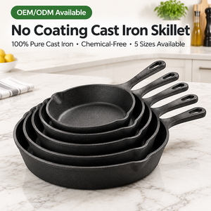 Mini poêle en fonte 10/14/16/20/26 cm, ensemble de poêles rondes non revêtues avec doubles becs verseurs pour cuisine, feu de camp et barbecue - Product Image 1