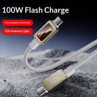 Kabel USB 100W 1m LED Flowing Light Pengisian Daya Super Cepat & Transfer Data Tipe-C ke Tipe-C
