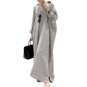 <span class=keywords><strong>Robe</strong></span> Chemise d'Été Grande Taille pour Femme, Coupe Ample Maxi Rayée en Coton et <span class=keywords><strong>Lin</strong></span>, Décontractée, Respirante, Infroissable, Vente Chaude, ODM - Product Image 4