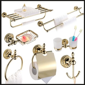 Gold Brass Towel Rack Set Bathroom Accessories Kit Wall Mounted Towel Holder <b>Soap</b> Basket Toilet <b>Paper</b> Ring Hooks - Product Image 1