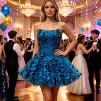 Robe de soirée de luxe à fleurs 3D, corsage structuré, mini-robe en tulle, robe de bal courte sans bretelles pour la remise des diplômes