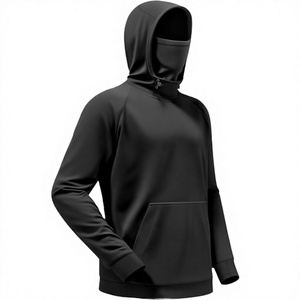 Sweat-shirt à capuche noir pour homme, coupe classique, en polyester tricoté respirant, couleur unie, décontracté, pour l'automne, avec design masque - Product Image 2