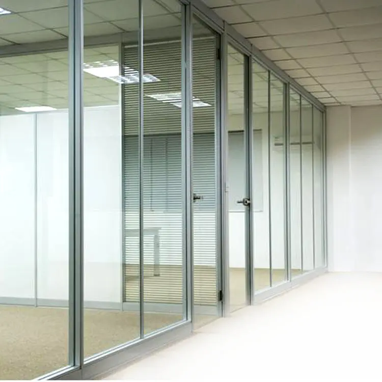 Divisorio per porte in vetro per interni, parete divisoria per porte da ufficio in vetro temperato senza telaio usato