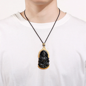 Pendentif Guanyin en jade naturel de qualité A avec cadre en argent S925, pierre précieuse en jade noir, élégant et haut de gamme - Product Image 3