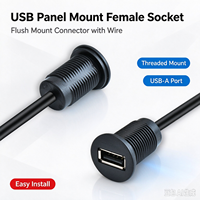 Connecteur USB 2.0 femelle à montage sur panneau LN-020 avec câble 2 broches, prise USB ronde étanche pour voiture, camping-car, moto, projet de câblage DIY