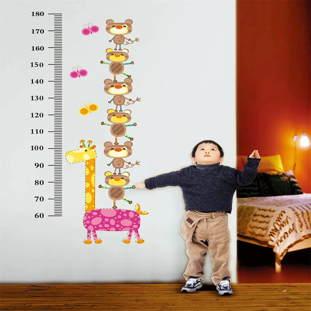 Animals Height Chart Kids Wall Decals Peel and Stick Removable Wall Decoration Stickers