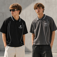 T-shirt Polo Homme Tricoté Coupe Boxy à Bordures Contrastantes Haute Densité pour Streetwear Urbain et Tenues de Sport