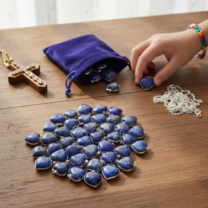 Petits Cœurs Gonflés, Pendentifs Cadre en Cristal, Pierre Précieuse Lazuli, Diamant, Quartz, Écologique, Fait Main, Thème Chrétien, Pour Enfants - Product Image 3