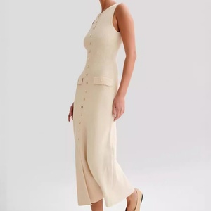 ขายส่งเสื้อผ้าสั่งทำคุณภาพสูงสำหรับฤดูร้อน แบบไม่มีแขน คอติดกระดุม มีกระเป๋า ทรงเข้ารูป ผ้ายืด/โพลีเอสเตอร์ เรียบง่าย สบายๆ ความยาวปานกลาง - Product Image 5