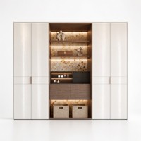 Système de dressing encastré moderne en bois de chêne, armoire murale intelligente sur mesure de style italien, meuble de rangement en bois