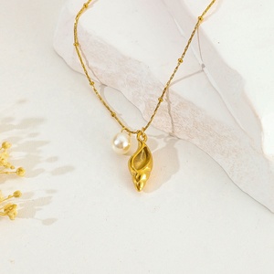 Recién llegado verano mar 18K oro joyería elegante mujer Simple perla gargantilla Concha colgante collares - Product Image 2