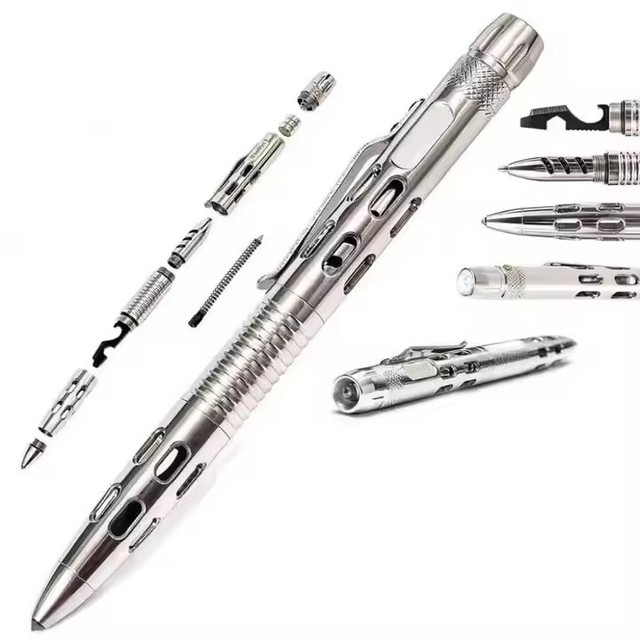 New Stainless Steel Tactical Pen Flashlight Screwdriver Tool Glass Breaker Bottle Opener Self-Defense EDC Tool Emergency Kit