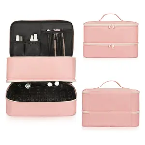 BSCI factory wholesale directly nice quality Travel Makeup Case Organizer Portable nail polish Storage Bag Makeup Cosmetic Case