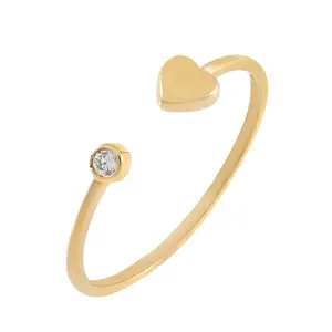 Perhiasan Wanita Mode 14K Emas Vermeil 925 Perak Murni Berlian Mini Cincin Hati Wanita