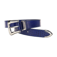 Ceinture en cuir PU gaufré crocodile bleu pour femme, avec boucle argentée sculptée, style mode, pour fournisseurs B2B