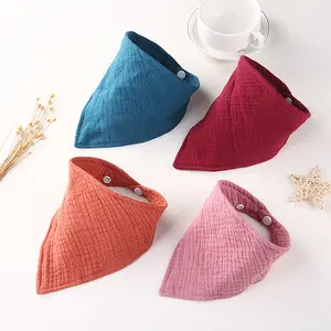 Dễ Thương Morandi Màu Sắc Mới Sinh Em Bé Sơ Sinh Có Thể Điều Chỉnh Snap Yếm Muslin Cotton Bandana Drool Bib