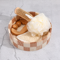 Ensemble d'accessoires de bain promotionnel de 6 pièces, boîte en bois en forme de cœur avec éponge en sisal/peigne pour le spa ou la décoration de la maison, ensemble cadeau de bain