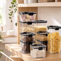 Contenedor de Almacenamiento de Alimentos de Plástico Transparente Hermético, Apilable, Organizador de Granos y Snacks para Cocina, con Tapa de Cierre a Presión, Venta al Por Mayor