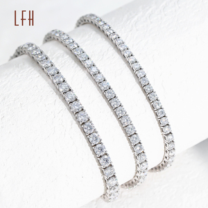Bracelet tennis en or véritable 18 carats blanc, diamant moissanite de 3 mm de taille ronde brillante créé en laboratoire, bracelet tennis en moissanite pour femmes - Product Image 1