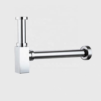Accessoires de salle de bain : Siphon de lavabo carré en laiton, G1 1/4, type bouteille, chromé, pour évacuations contemporaines en salle de bain