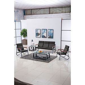 Conjunto de Sofás para Hotel Wolverhampton, 3 Plazas, Cuero Negro, Estructura Metálica, Muebles Modernos para Recepción y Salón, para Hoteles y Oficinas - Product Image 1