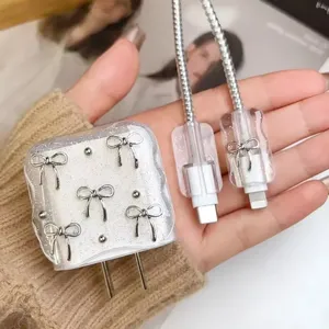 Étui souple transparent avec paillettes de fleurs de papillon pour <span class=keywords><strong>iPhone</strong></span>, câble de données USB à charge rapide 20W, étui de protection, organisateur <span class=keywords><strong>enrouleur</strong></span> - Product Image 5