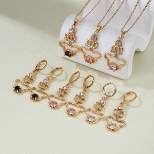 ชุดเครื่องประดับแฟชั่นสำหรับผู้หญิง Hengdian Bisuterias Oro Joyeria ต่างหูและสร้อยคอชุบทอง 18K ประดับเพชรซิร์คอน - Product Image 5