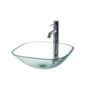 Lavabo in Vetro Trasparente Quadrato 420mm, Design Minimalista da Parete per Bagno - Product Image 1