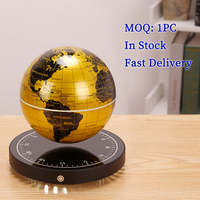 Nouveauté Horloge Ronde Rétro avec Socle 14cm (6 Pouces) pour Bureau, Table, Globe Terrestre Magnétique Flottant à Lévitation Magnétique avec Carte du Monde Anglaise Dorée Rotative