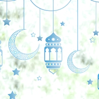 Autocollants muraux DAMAI pour l'Aïd, lanterne bleue, lune, étoiles, taille moyenne, décoration intérieure du Ramadan pour fenêtres et portes