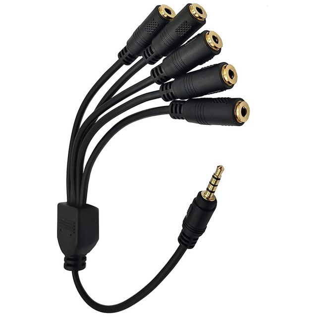 TRRS 3.5mm Audio Cable 1 to 5 Splitter (1/8") TRRS 4-Pole/3-Rings Male to 5x Female Jack Audio Cable Stereo Headphone Cable