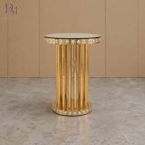 Table de cocktail ronde décorative en acier inoxydable doré sur mesure avec plateau en verre trempé miroir pour événements de mariage - Product Image 2