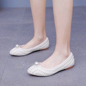 Décolleté a punta piatta da <span class=keywords><strong>donna</strong></span> scarpe singole comode a bocca bassa con perline a sfera di grandi dimensioni scarpe da sposa da sposa per la sera - Product Image 3