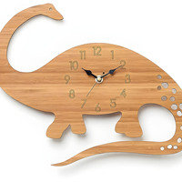 Jam Dinding Kayu Art Deco Dinosaurus Brachiosaurus untuk Ruang Tamu, Tampilan Jarum Hewan, Jam Quartz, Kemasan Kotak, Custom