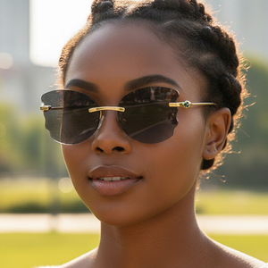 Lunettes de soleil de luxe sans monture en forme de cœur pour femmes avec protection UV400, logo personnalisé de haute qualité, modèle Qianyuan <span class=keywords><strong>1001</strong></span>, vente en gros - Product Image 6