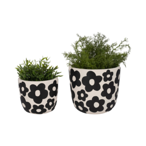 Vasi Rotondi con Design Floreale per Piante da Interno ed Esterno, Set di Due Fioriere in Ceramica - Product Image 2
