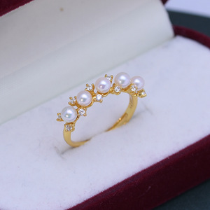 S925 Silver <b>Crystal</b> <b>Ring</b> for Women 4-5mm Mini Pearl Round with Strong Light Five Beads Adjustable Fine Flaws Wholesale - Product Image 1