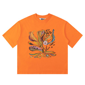 Chất Lượng Cao 100% Cotton Người Đàn Ông Của Quần Áo Nhà Lỗi Hợp Thời Trang Ngắn Tay Áo T-Shirt Mô Hình Mắt Đường Phố Cao 220G Thêu - Product Image 5