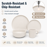 Service de table Guangda de luxe en porcelaine mate haut de gamme, vaisselle moderne en grès minimaliste, assiettes, bols et tasses crème, 4 pièces, compatible lave-vaisselle et four