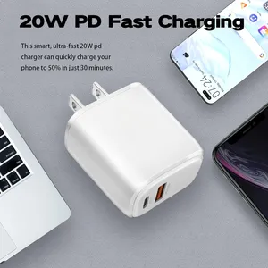 Wall Charger PD Adapter 20W Dual Port USB-C USB-A QCPD 3.0